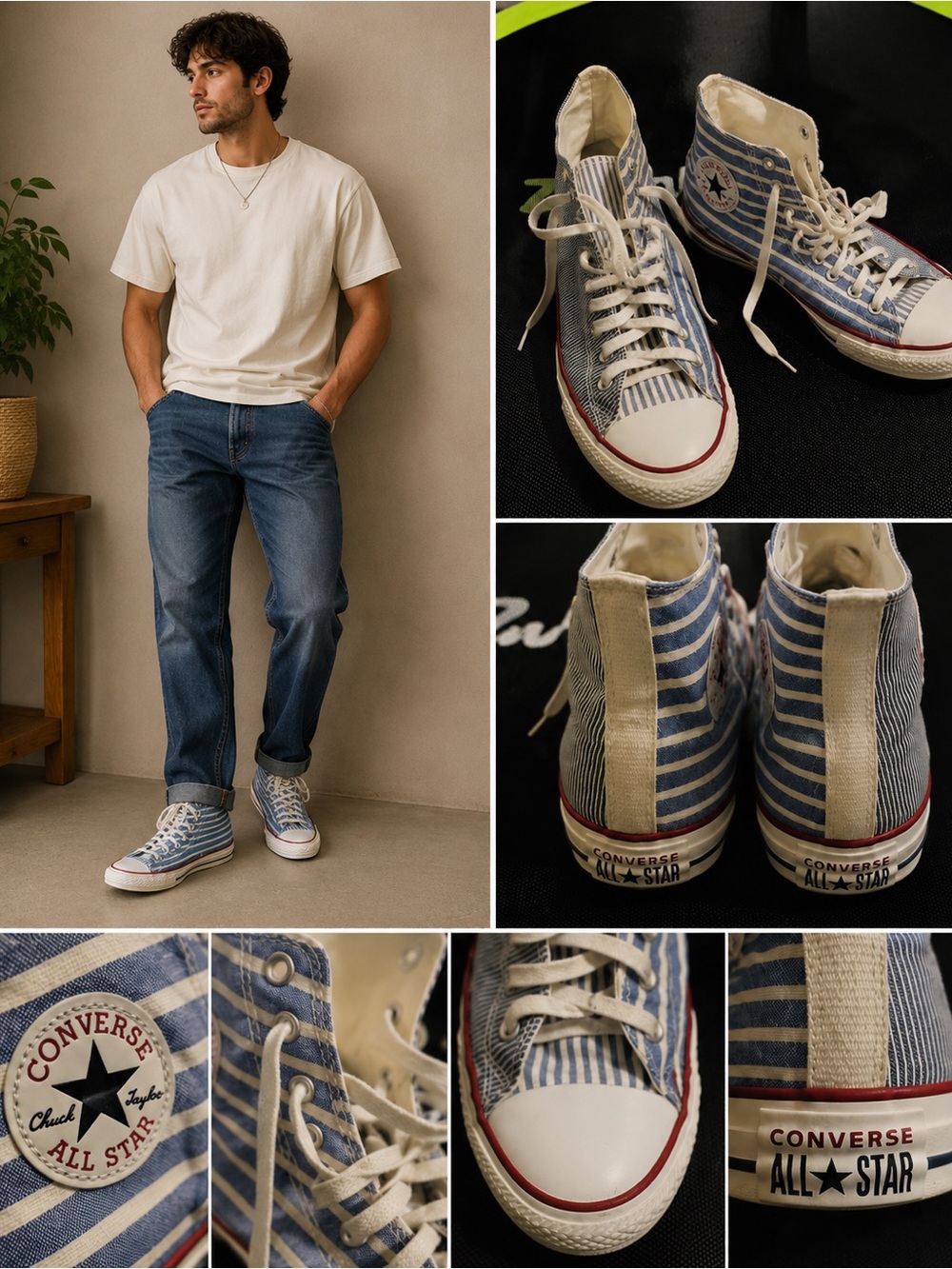 Converse Chuck Taylor All Star Hi Vintage Denim/Vintage Men 163974C Pinstripe 12